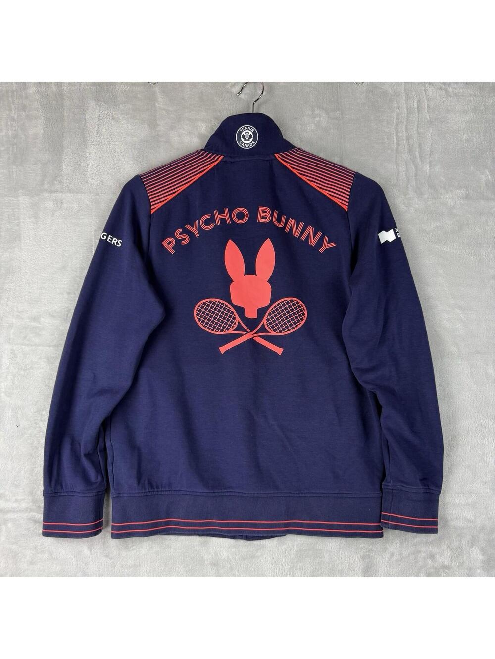 Psycho Bunny Tennis Canada Jacket Navy Full Zip Logo Track Top Youth L Preppy